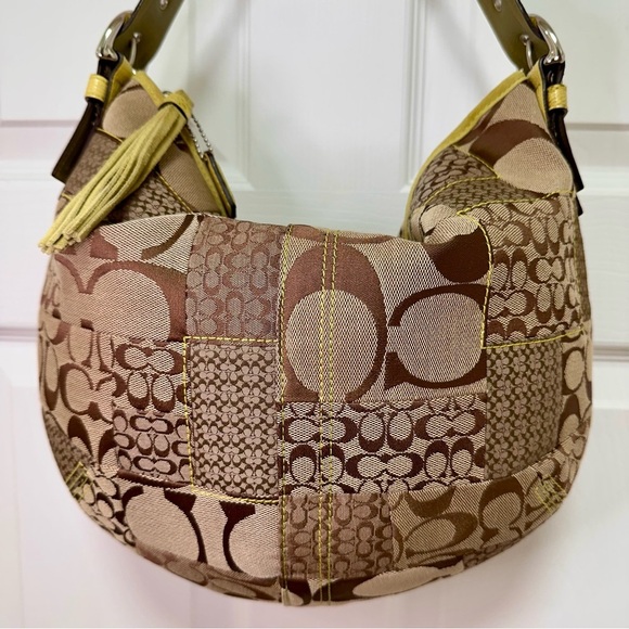 Coach Vintage Y2K Patchwork Signature Hobo Khaki/Multi Yellow Snakeskin & Tassel - Picture 3 of 13